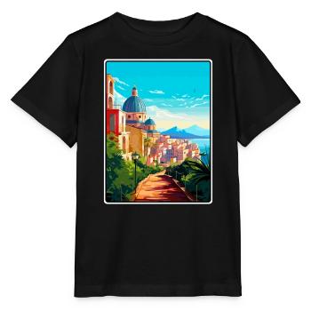 Cagliari Italie Méditerranée lever de soleil Affiche de voyage - T-shirt bio MINI CREATOR Stanley/Stella Enfant - noir - Devant - Mikhail (115cm)