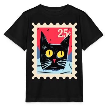 Kunstvoller Katze als Briefmarke - Stanley/Stella Kinder T-Shirt MINI CREATOR  - Schwarz - Vorne - Mikhail (115cm)