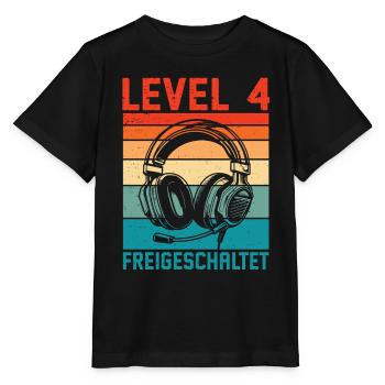 Niveau 4 du joueur pour garçons du 4e anniversaire débloqué - T-shirt bio MINI CREATOR Stanley/Stella Enfant - noir - Devant - Mikhail (115cm)