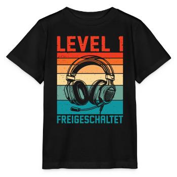 1. Geburtstag Jungen Gamer Level 1 Freigeschaltet - Stanley/Stella Kinder T-Shirt MINI CREATOR  - Schwarz - Vorne - Mikhail (115cm)