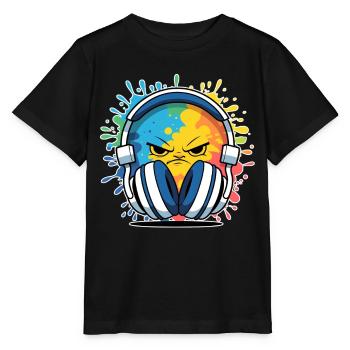Compact DJ cartoon with headphones - Stanley/Stella MINI CREATOR Kids’ T-Shirt - black - Front - Mikhail (115cm)