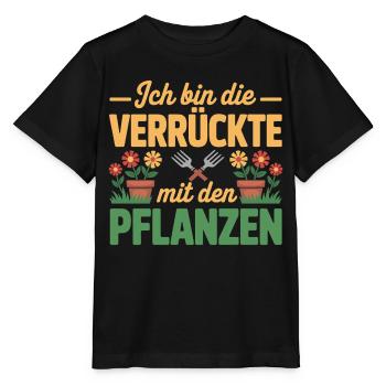 Blumen - ich bin die verrückte mit den Pflanzen - Stanley/Stella Kinder T-Shirt MINI CREATOR  - Schwarz - Vorne - Mikhail (115cm)