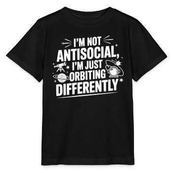 Pas antisocial, mais en orbite différemment - T-shirt bio MINI CREATOR Stanley/Stella Enfant - noir - Devant - Mikhail (115cm)