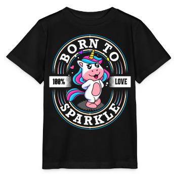Geboren zu Funkeln - Süsses Einhorn - Glitzer - Stanley/Stella Kinder T-Shirt MINI CREATOR  - Schwarz - Vorne - Mikhail (115cm)