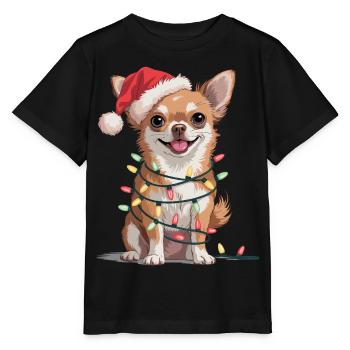 Festlicher Chihuahua mit Lichterkette - Stanley/Stella Kinder T-Shirt MINI CREATOR  - Schwarz - Vorne - Mikhail (115cm)