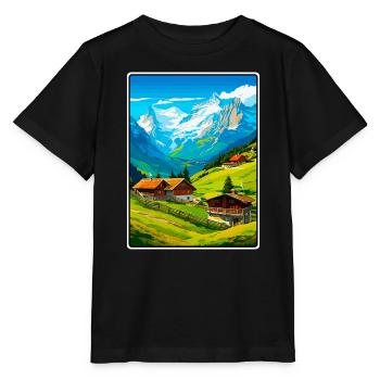 Alpines Bergdorf-Szene - Stanley/Stella Kinder T-Shirt MINI CREATOR  - Schwarz - Vorne - Mikhail (115cm)