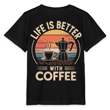 Joie de vivre with coffee illustration - Stanley/Stella MINI CREATOR Kids’ T-Shirt - black - Front - Mikhail (115cm)