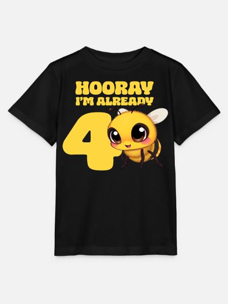 Biene - Hooray I am already 4  - Stanley/Stella T-shirt MINI CREATOR til børn - sort