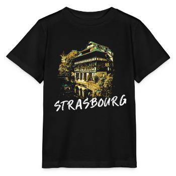 Façades typiques de Strasbourg – Illustration - T-shirt bio MINI CREATOR Stanley/Stella Enfant - noir - Devant - Mikhail (115cm)