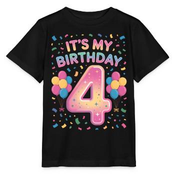4 Years Girl It's My Birthday Kids Birthday - Stanley/Stella MINI CREATOR Kids’ T-Shirt - black - Front - Mikhail (115cm)