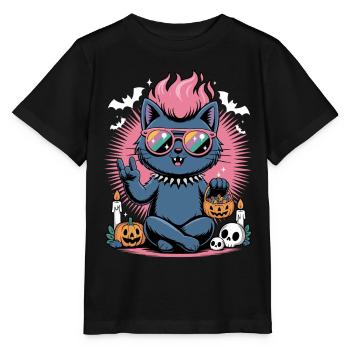 Gueule de bois d’Halloween au néon avec scène de citrouille - T-shirt bio MINI CREATOR Stanley/Stella Enfant - noir - Devant - Mikhail (115cm)