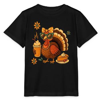 Dinde buvant du café arc Thanksgiving idée - T-shirt bio MINI CREATOR Stanley/Stella Enfant - noir - Devant - Mikhail (115cm)
