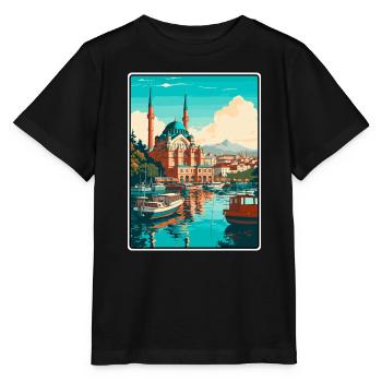 Istanbul Turkey Harbour Mosaic Travel Poster - Stanley/Stella MINI CREATOR Kids’ T-Shirt - black - Front - Mikhail (115cm)