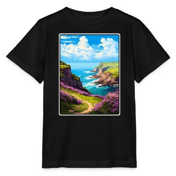 Sentier côtier au sommet d’une falaise d’Exmoor, en Angleterre - T-shirt bio MINI CREATOR Stanley/Stella Enfant - noir - Devant - Mikhail (115cm)