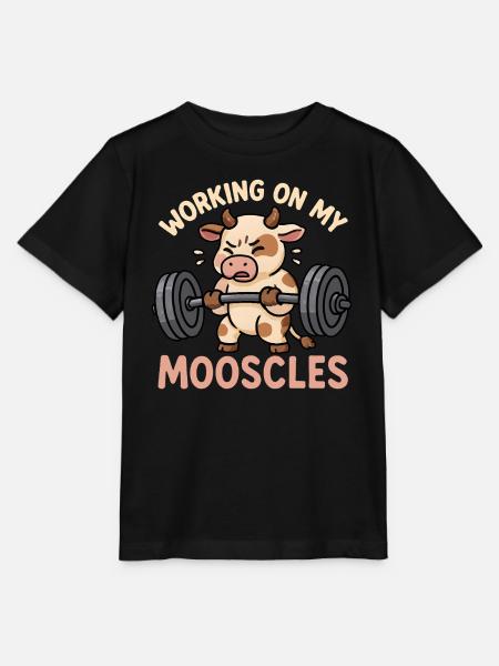 Kuh - Working on my Mooscles - Lustiges Gym-Design - Stanley/Stella MINI CREATOR Kids’ T-Shirt - black