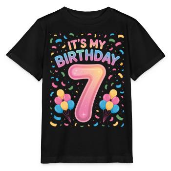 7 Years Girl It's My Birthday Kids Birthday - Stanley/Stella MINI CREATOR Kids’ T-Shirt - black - Front - Mikhail (115cm)