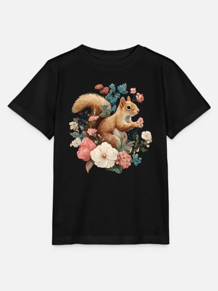 Eichhörnchen Blumen Cottagecore  - Stanley/Stella Kinder T-Shirt MINI CREATOR  - Schwarz