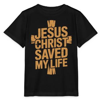 Jésus-Christ m’a sauvé la vie - T-shirt bio MINI CREATOR Stanley/Stella Enfant - noir - Devant - Mikhail (115cm)