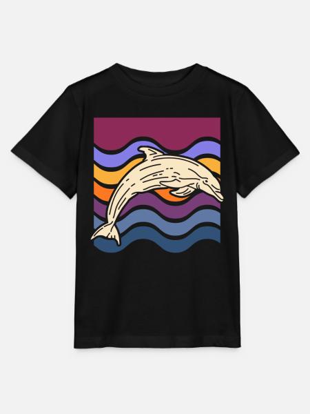Delfin auf farbigen Wellen - Stanley/Stella Kinder T-Shirt MINI CREATOR - Schwarz