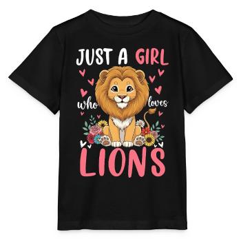 Nur ein Mädchen liebt Löwen - Stanley/Stella Kinder T-Shirt MINI CREATOR  - Schwarz - Vorne - Mikhail (115cm)