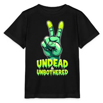 Undead and Unbothered Peace-Zeichen Zombie - Stanley/Stella Kinder T-Shirt MINI CREATOR  - Schwarz - Vorne - Mikhail (115cm)