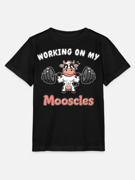 Cow - Working on my Mooscles - Funny Gym Design - Stanley/Stella MINI CREATOR Kids’ T-Shirt - black