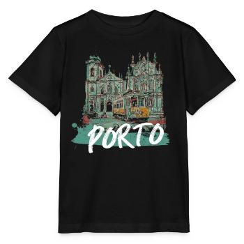 Porto historisches Zentrum Straßenbahn Illustration - Stanley/Stella Kinder T-Shirt MINI CREATOR  - Schwarz - Vorne - Mikhail (115cm)