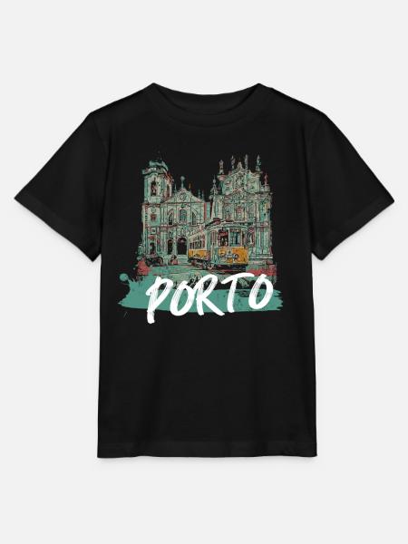 Porto historic center tram illustration - Stanley/Stella MINI CREATOR Kids’ T-Shirt - black