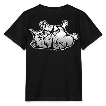 Verspielte Katze  - Stanley/Stella Kinder T-Shirt MINI CREATOR  - Schwarz - Vorne - Mikhail (115cm)