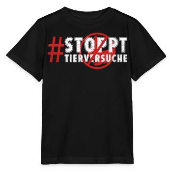 Tierschutz STOPPT TIERVERSUCHE LUSTIG - Stanley/Stella Kinder T-Shirt MINI CREATOR  - Schwarz - Vorne - Mikhail (115cm)