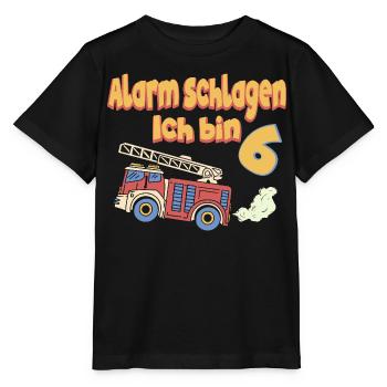 Fire Brigade Alarm I'm 6 Children's Birthday Party - Stanley/Stella MINI CREATOR Kids’ T-Shirt - black - Front - Mikhail (115cm)