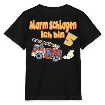 Fire Brigade Birthday Alarm I'm 5 years old - Stanley/Stella MINI CREATOR Kids’ T-Shirt - black - Front - Mikhail (115cm)