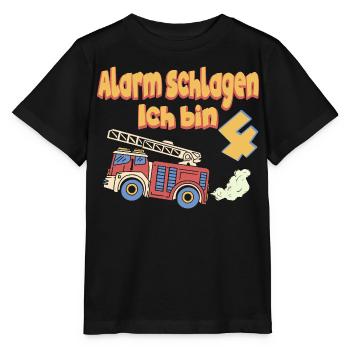 Fire Brigade Birthday Alarm I'm 4 years old - Stanley/Stella MINI CREATOR Kids’ T-Shirt - black - Front - Mikhail (115cm)