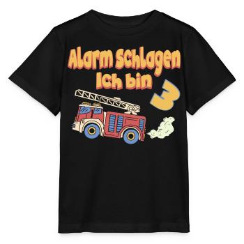 Fire Brigade Birthday Alarm I'm 3 years old - Stanley/Stella MINI CREATOR Kids’ T-Shirt - black - Front - Mikhail (115cm)