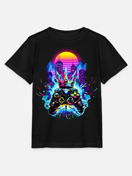 Gaming King Retrowave Controller Neon 80s Stadt - Stanley/Stella Kinder T-Shirt MINI CREATOR - Schwarz