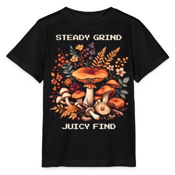 Constant grind, juicy find | Mushroom Hunt Chanterlin - Stanley/Stella MINI CREATOR Kids’ T-Shirt - black - Front - Mikhail (115cm)