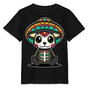 Chien dia de muertos tête de mort mexicaine kawaii - T-shirt bio MINI CREATOR Stanley/Stella Enfant - noir - Devant - Mikhail (115cm)
