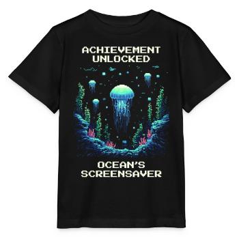 Réalisation : Économiseur d’écran océanique - T-shirt bio MINI CREATOR Stanley/Stella Enfant - noir - Devant - Mikhail (115cm)