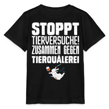 Tierschutz STOPPT TIERVERSUCHE ZUSAMMEN GEGEN - Stanley/Stella Kinder T-Shirt MINI CREATOR  - Schwarz - Vorne - Mikhail (115cm)
