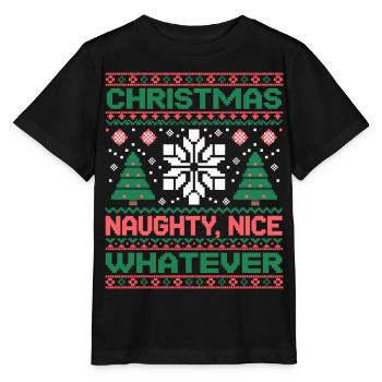 Weihnachts Pixel Sweat Naughty Nice Whatever - Stanley/Stella Kinder T-Shirt MINI CREATOR  - Schwarz - Vorne - Mikhail (115cm)