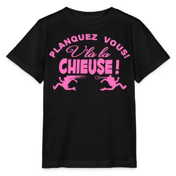 Planquez vous voilà la Chieuse cadeau t-shirt - T-shirt bio MINI CREATOR Stanley/Stella Enfant - noir - Devant - Mikhail (115cm)