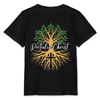 Enraciné en Christ – Tree & Cross Faith - T-shirt bio MINI CREATOR Stanley/Stella Enfant - noir - Devant - Mikhail (115cm)