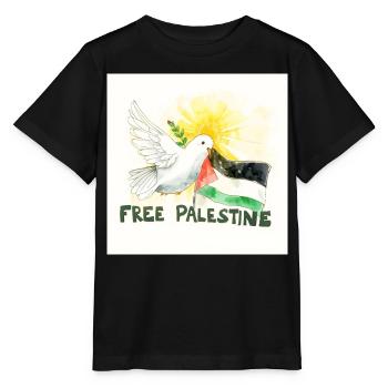 Colombe avec drapeau de la Palestine paix - T-shirt bio MINI CREATOR Stanley/Stella Enfant - noir - Devant - Mikhail (115cm)