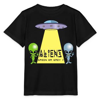 Grün oder grau außerirdisch? - Stanley/Stella Kinder T-Shirt MINI CREATOR  - Schwarz - Vorne - Mikhail (115cm)