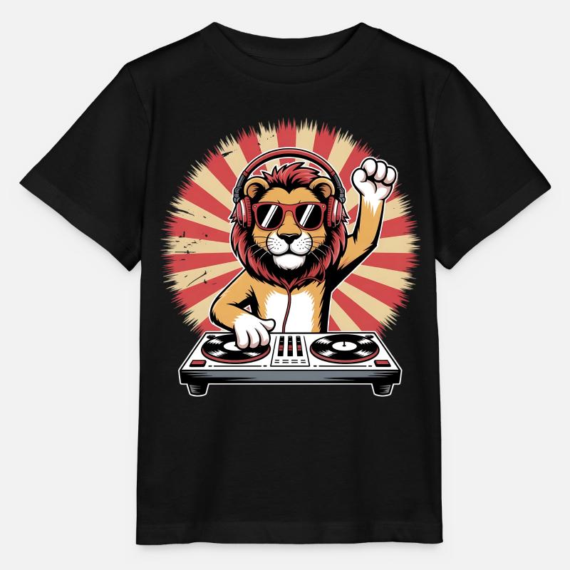 Lion DJ avec casque - T-shirt bio MINI CREATOR Stanley/Stella Enfant - noir