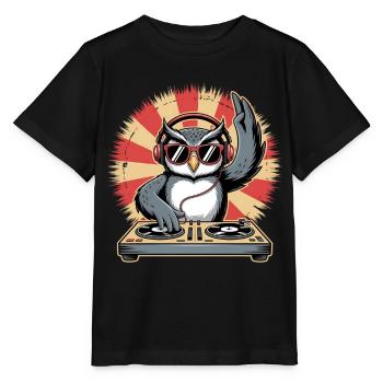 DJ Owl avec platines - T-shirt bio MINI CREATOR Stanley/Stella Enfant - noir - Devant - Mikhail (115cm)