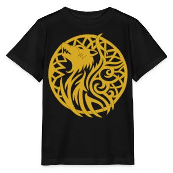 Loup viking doré et talisman de chance - T-shirt bio MINI CREATOR Stanley/Stella Enfant - noir - Devant - Mikhail (115cm)