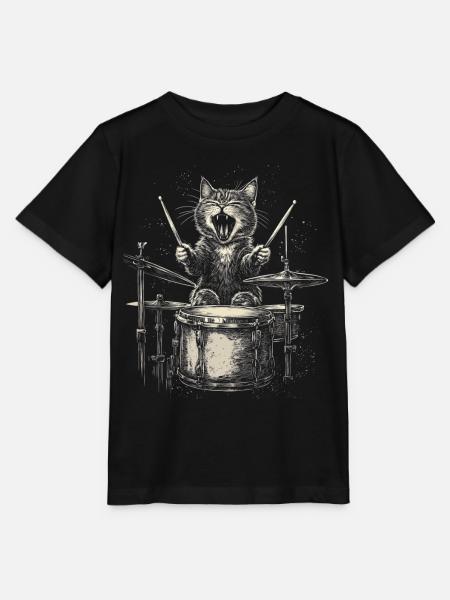 Cat Drums Drummer Rock Music Funny - Stanley/Stella MINI CREATOR Kids’ T-Shirt - black