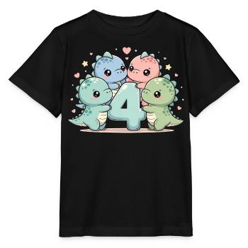 4th Birthday Dino Dinosaur 4 Years Gift - Stanley/Stella MINI CREATOR Kids’ T-Shirt - black - Front - Mikhail (115cm)