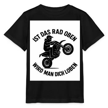 Supermoto Wheelie – Is the wheel up - Stanley/Stella MINI CREATOR Kids’ T-Shirt - black - Front - Mikhail (115cm)